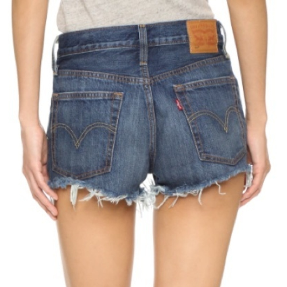 levis 501 shorts high rise button fly raw hem‎